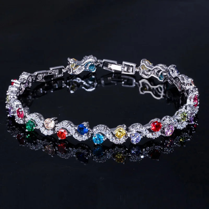 Pulsera Elegante de Plata con Piedras Azules y Cristales Brillantes