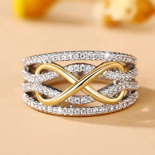 Anillo Infinito Bicolor con Cristales Brillantes