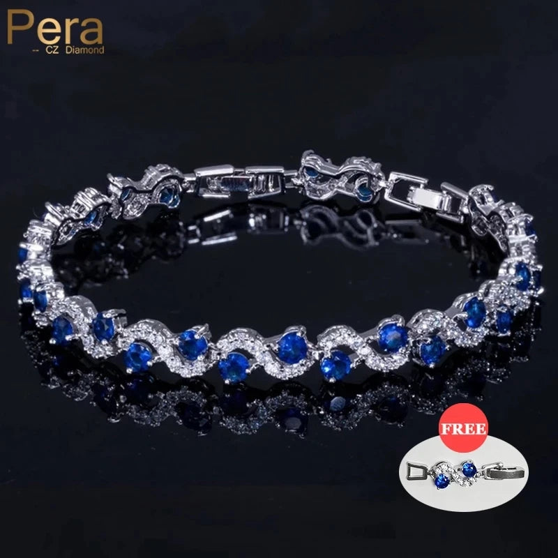 Pulsera Elegante de Plata con Piedras Azules y Cristales Brillantes