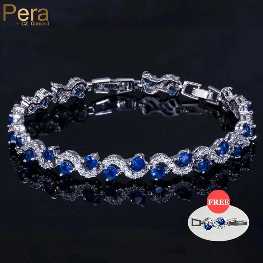 Pulsera Elegante de Plata con Piedras Azules y Cristales Brillantes