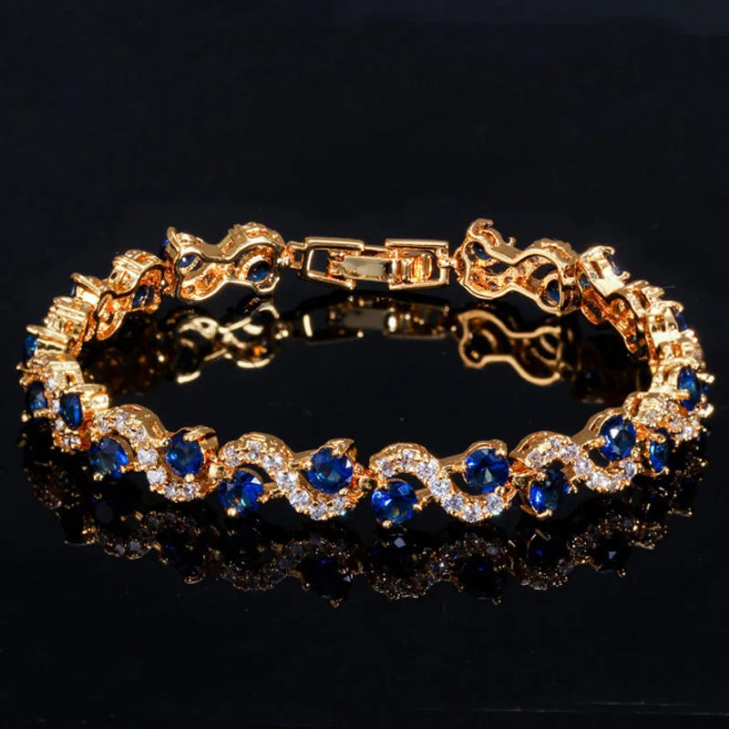 Pulsera Elegante de Plata con Piedras Azules y Cristales Brillantes