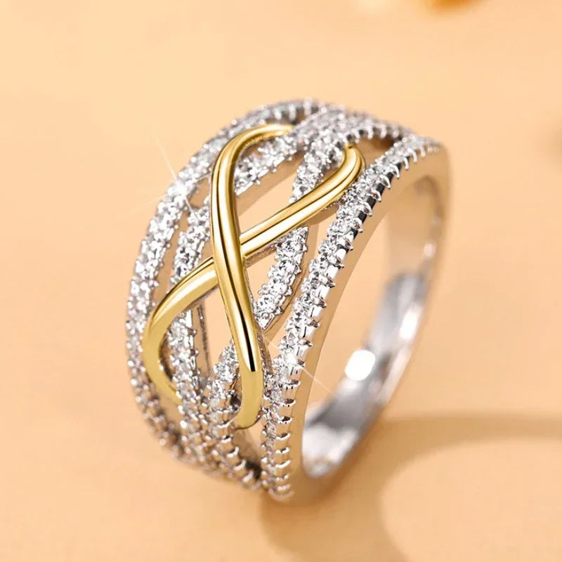Anillo Infinito Bicolor con Cristales Brillantes